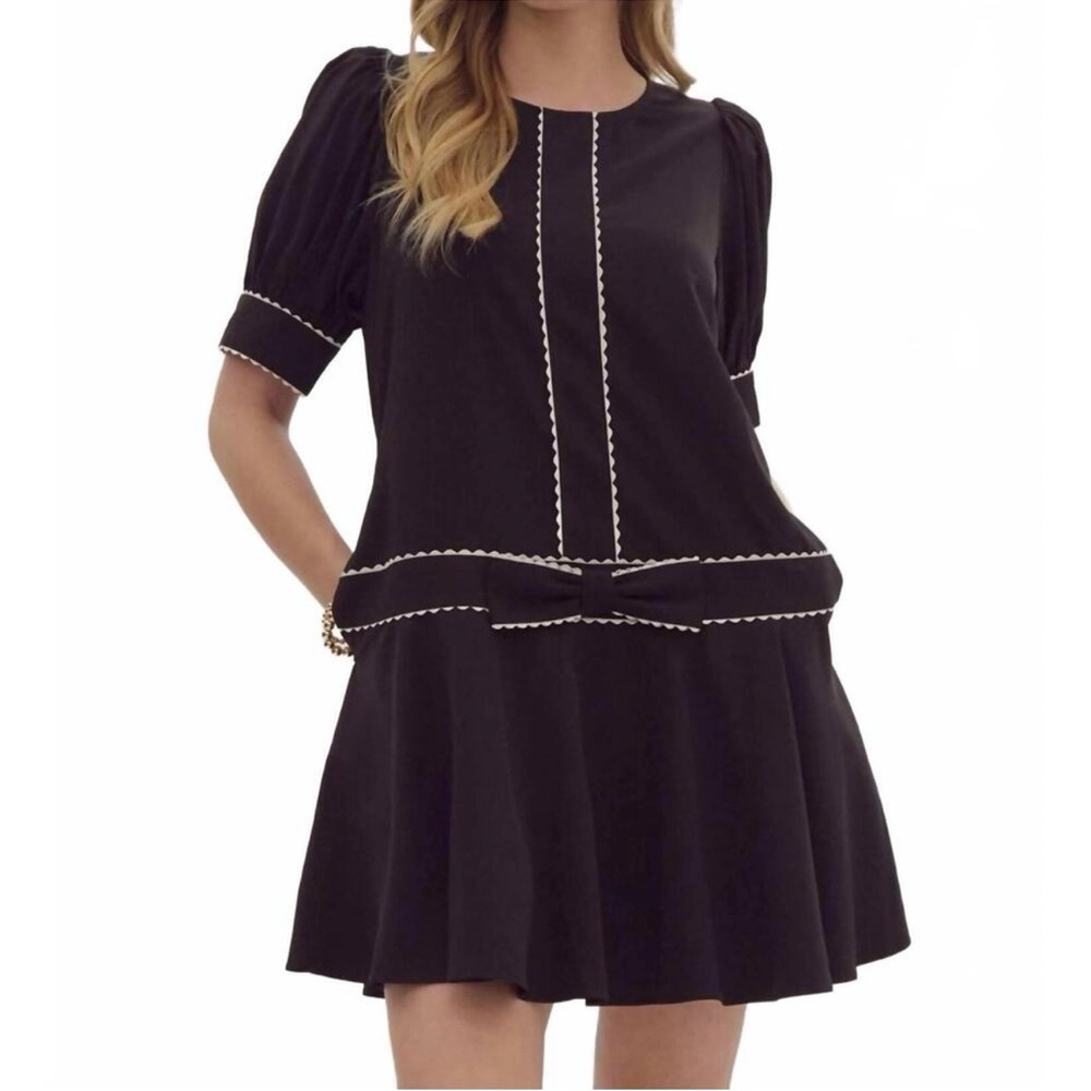 NWT Entro Black/White Drop Waist Dress w/ White Trim Size Small